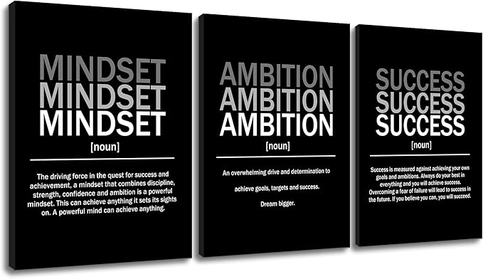 YSPCSUN Mindset Ambition Success Inspirational Canvas Wall Art Picture Painting Daily Motivational Quotes Print Poster for Office Bedroom Living Room Artwork Ready to Hang [36''Wx16''H]