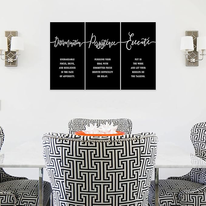 3 Piece Inspirational Wall Art, Black Background Sayings Print Pictures, Quote Motivational Canvas Art for Women Men fo Gift, Triptych Entrepreneur Poster Framed Artwork for Office Decor (36"Wx24" H)