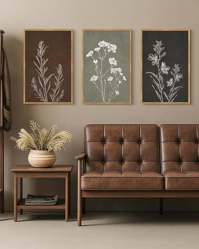 Drsoum Flower Wall Art Vintage Floral Minimalist Wall Hanging Decor Farmhouse Colorful Botanical Prints Artwork for Bedroom Living Room Hallway 16x24in Natural Framed