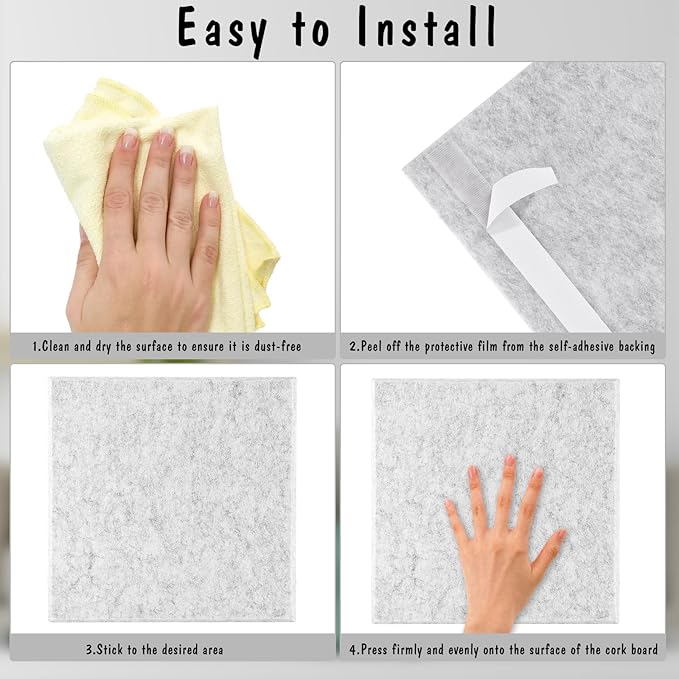 Large Cork Board 36" x 24", 6 Pack Felt Bulletin Board with 30 Pushpins, Cork Boards Alternative with Self-Adhesive Strips, Felt Wall Tiles Pin Boards for Walls Office Home School Decor-Light Gray