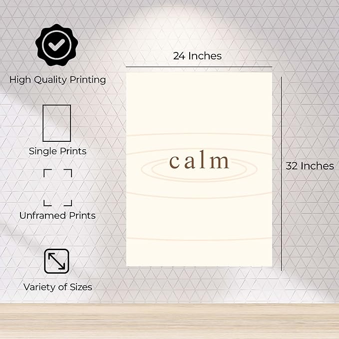 ALPINE INK CO. Calm Typography Glossy Poster - Soft Ripple Word Artwork - Minimal Neutral Zen Style - Bedroom Living Room Meditation Space Decor - 24x32 Unframed Glossy Print