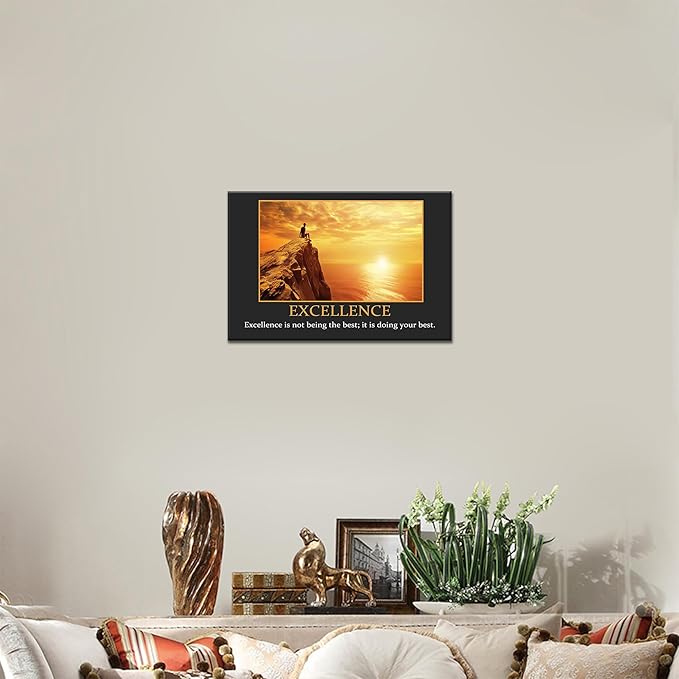 UZMKM - Office Wall Art, Motivational & Inspirational Quotes Canvas Wall Art for Home Office Wall Decor, Positive Quote Wall Decor, EXCELLENCE Words Poster Frame for Company Wall Decor 12x18 Inch