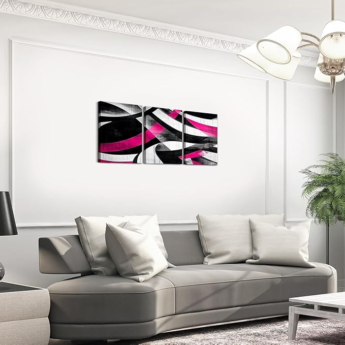 jejeloiu Kids Abstract Art 3 Piece Canvas Wall Art for Living Room Bedroom 12"x16"x3pcs Geometric Office Decorations Artwork Posters Hot Pink Modern Art Picture Wall Decor for Home Decor Bathroom