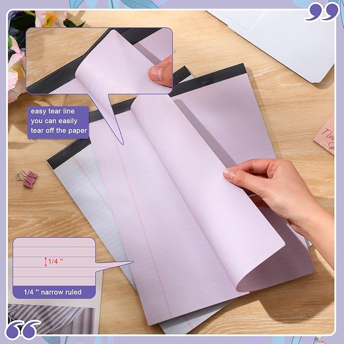Fuutreo 8 Pcs 8.5'' x 11'' Colored Legal Pad 50 Sheets Per Writing Pads Narrow Ruled Notepad Perforated Writing Notepad Office Supplies for College Office Business (Taro Color)