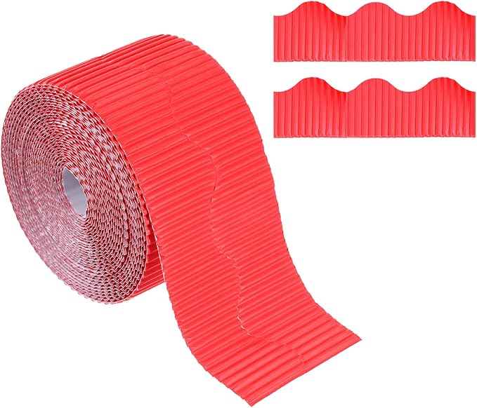 PATIKIL 3.9inch x 49.2ft Bulletin Board Border, Scalloped Trim Paper Corrugated Paper for Locker Classroom Decor Black White Cork Poster Boards, Red