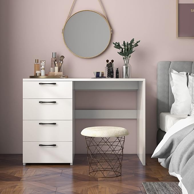 Giantex White Computer Desk with 4 Large Drawers, Home Office Laptop PC Desk, Writing Table, Modern Computer Workstation for Bedroom Study Room