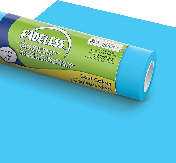 Fadeless Bulletin Board Paper, Fade-Resistant Paper for Classroom Decor, 48” x 12’, Lite Blue, 1 Roll