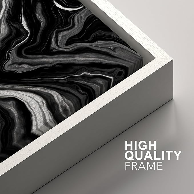 SIGNFORD Framed Wall Art Print Set Monochrome Swirl Abstract Contemporary Black and White Digital Art Modern Art Contemporary for Living Room, Bedroom, Office - 16"x24"x3 WHITE