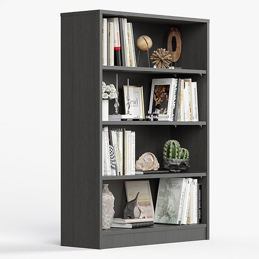 Bookcase Adjustable Storage Shelves,4-Tier Modern Wood Bookcase for Bedroom,48-Inch Bookshelf, Office, Living Room & Library(Crey)