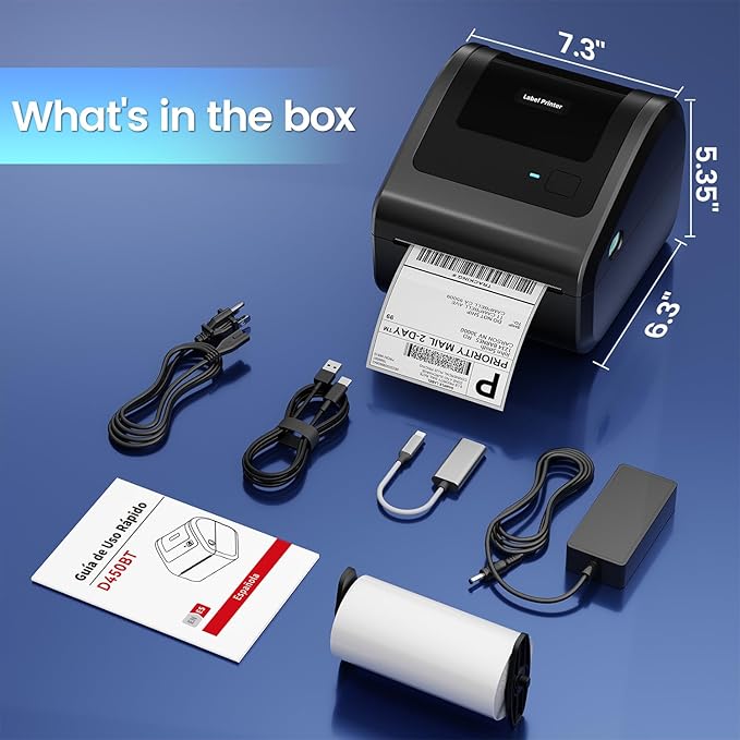 Bluetooth Shipping Label Printer 4x6, D450BT Thermal Label Printer for Shipping Packages, Thermal Printers for Small Business, Compatible with Android, iPhone, Windows, macOS, Tiktok, UPS