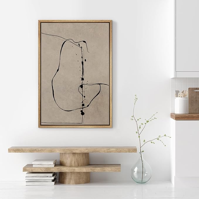 SIGNWIN Framed Canvas Print Wall Art Post-Modern Grunge Paint Strokes Abstract Shape Illustrations Minimalism Decorative Boho Multicolor Retro for Living Room, Bedroom, Office - 24"x36" Natural