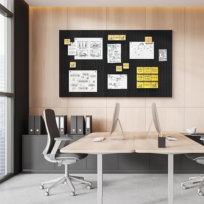 Black Felt Board 59" x 36", Large Cork Board for Wall, Felt Wall Tiles 15 Pack, Bulletin Boards for Office, Home, Wall Decor, Pin Boards for Walls
