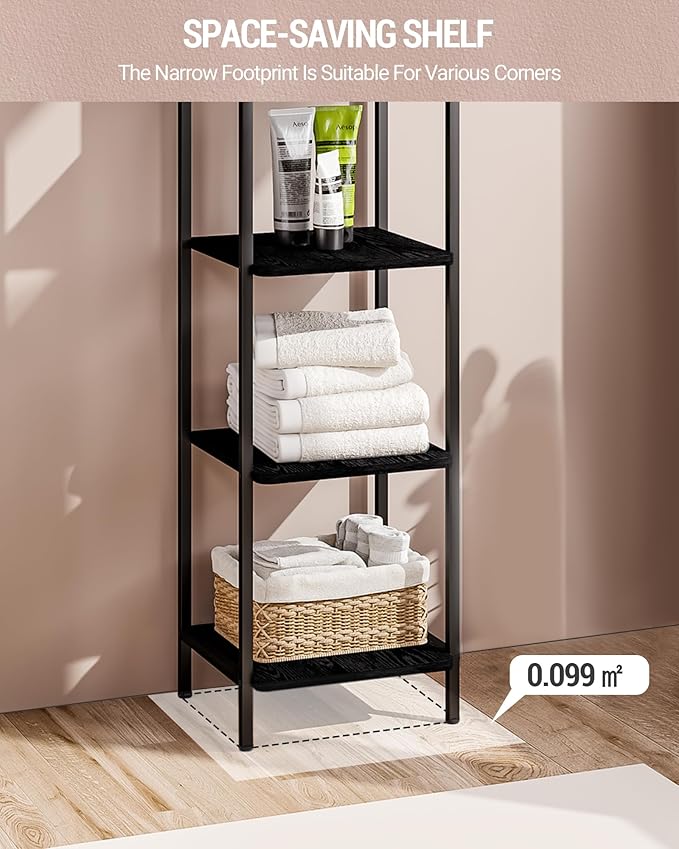 Bookcase Bookshelf, Narrow Book Shelf, Industrial Corner Shelf Storage Organizer, Slim Shelving Unit for Home Office, Living Room, Bedroom, Kitchen, 5-Tier Black BC24504B