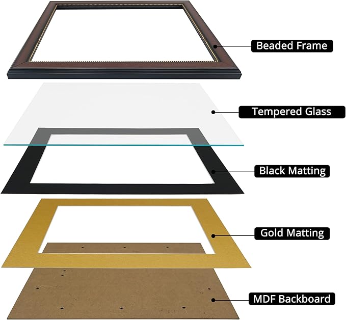 GraduationMall 8x10 Diploma Frame with Black over Gold Mat or Display 11x14 Document without Mat, Tempered Glass, Mahogany with Gold Beads