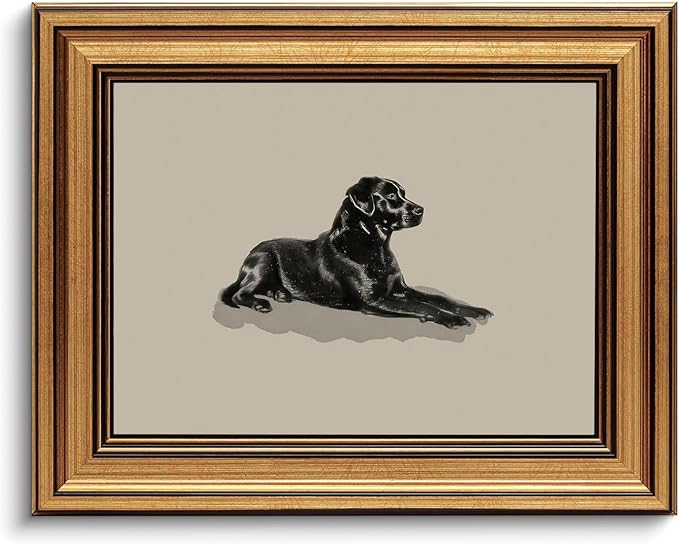 Gold Framed Wall Art Vintage Canvas Wall Art Black Dog Animals Artwork Prints Picture for Living Room Bedroom Farmhouse Bathroom Office Decor, 8x10
