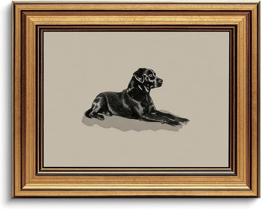 Gold Framed Wall Art Vintage Canvas Wall Art Black Dog Animals Artwork Prints Picture for Living Room Bedroom Farmhouse Bathroom Office Decor, 8x10