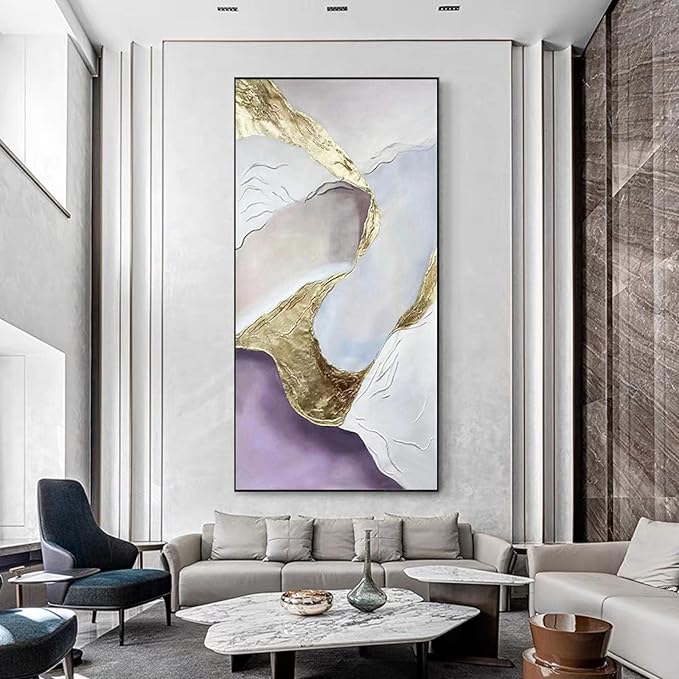 ZHMANLUCK Modern Canvas Wall Art Extra Large Abstract Artwork Office Decor Gold Foil Wall Picture Beautiful Art Wall Room Decoration 43x86cm/(17x34inch) with-Black-Frame