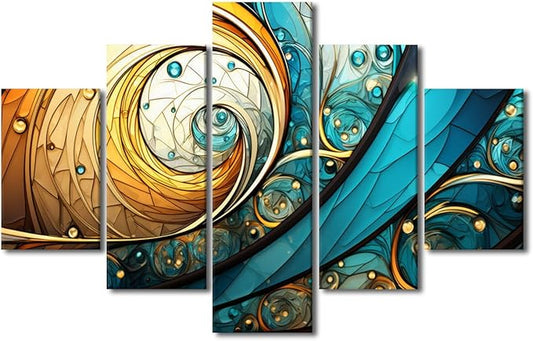Canvas Wall Art Modern Abstract Canvas Wall Art for Living Room Decor Abstract Fractal Canvas Poster Prints 5 Panel Wall Art Printing for Lady Men Bedroom Office Wall Canvas Art Decoration 60x40 in