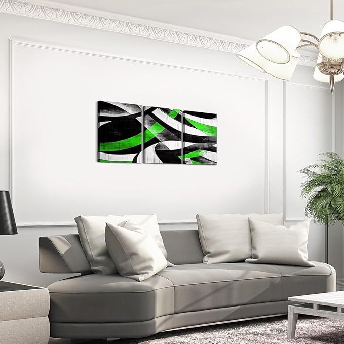 jejeloiu Kids Abstract Art 3 Piece Canvas Wall Art for Living Room Bedroom 12"x16"x3pcs Geometric Office Decorations Artwork Posters Green Modern Art Picture Wall Decor for Home Decor Bathroom