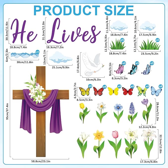 Easter Bulletin Board Decorations Christian Religious Bulletin Board Set He Lives Cross Cutouts for Spring School Sunday Home Church Wall Door(Christian)