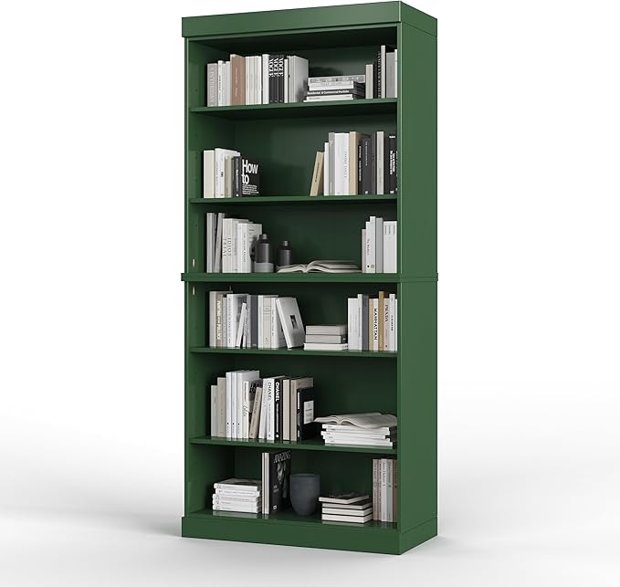 Palace Imports Solid Wood Bookcase - Stackable Modular 6-Tier Bookshelf - 71.5" Tall x 32" Wide - Green, Open Display Shelf for Living Room, Office, Renewable 100% Eco-Friendly Wood, Made in Brazil
