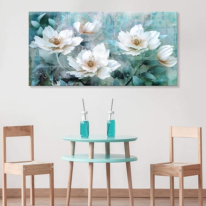 Abstract roses wall art for living room grey green painting 24"x48"watercolor paintings flowers floribunda framed canvas prints decor home bedroom decor office