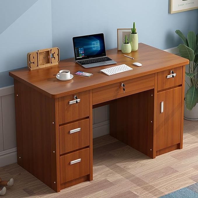 Office Computer Desk 29.5" H Home Office Writing Desk with Drawers, Wood Computer Desk Vanity, Wood Office with Drawers, Workstation Desk for Bedroom Living Room (Dark Brown,47" L