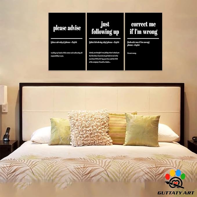 Office Wall Art - 3 Panel Motivational Canvas With Inspirational Quotes for Home Decor, Positive Entrepreneur Words Poster Frame for Company 20"x30"x3Pcs