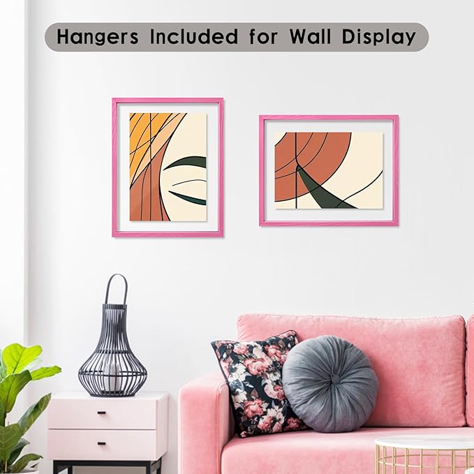 MUYE 5x7 Floating Frame Set of 2,Double Real Glass Photo Frame for Wall Hanging or Tabletop Standing,Also Display 4x6 or 3x5 Photo for Floating Effect,Pink