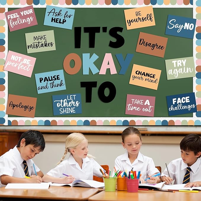 Mental Health Poster IT’S OK to Boho Bulletin Board Set Therapy Classroom Decorations Growth Mindset Inspirational Positive Affirmations Wall Art Decor for Kid Teacher School Counselor Supplies