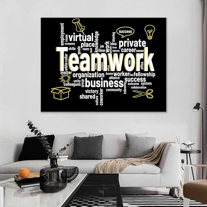 Teamwork Motivational Canvas Print Wall Art Large Poster Inspirational Quotes Picture Painting Inspiring Theme Artwork for Living Room School Office Wall Decoration Stretched and Framed [40''Wx 30''H]