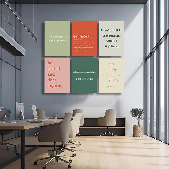 6Pcs Motivational canvas Wall Art Inspiring Teamwork Posters Prints Inspirational Workplace Pictures Office Positive Quotes Canvas Wall Decor for Bedroom Living Room Home Office 8x10In Framed