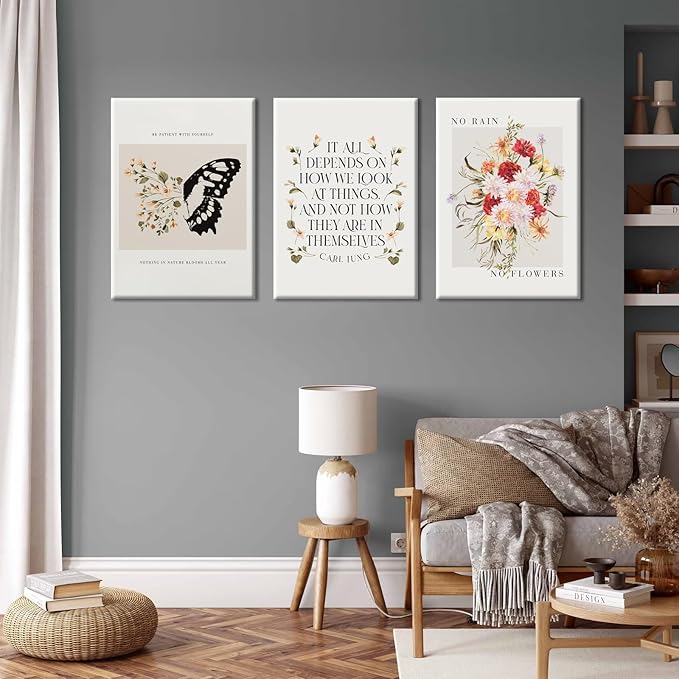 VVL 3Pcs Inspirational Quotes Wall Art for Office Mental Health Canvas Wall Art Motivation Painting Picture Wall Decor for School Office Treatment Room Home Decoration 16x24in