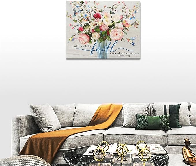 Christian Wall Art Bible Verses Pictures Wall Decor Rustic Floral Canvas Country Flower Print Painting Modern Home Artwork for Bathroom Bedroom Living Room Office Framed 16"x12"