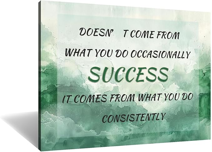Motivational Canvas Wall Art Inspirational Success Entrepreneur Quotes Modern Motivation Poster Painting Green Ink Picture Print Artwork for Home Classroom Office Stretched and Framed [24''W x 18''H]