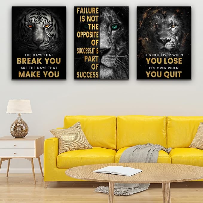 Motivational Office Wall Decor 3 Pieces Paintings Motivational PostersMotivational Wall Decor Prints Inspirational Canvas Wall Art Picture for Home Bedroom Living Room Decorations (60"Wx28"H)