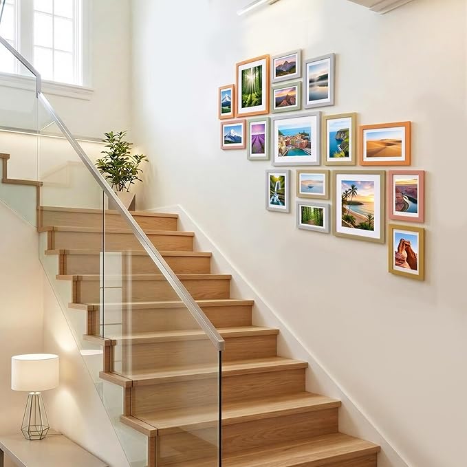 Fixwal Picture Frames Set, Gallery Wall Frame Set Picture Frames Collage 15 Pack for Wall or Tabletop with 8x10 5x7 4x6 Frames, Soft Earth Tones