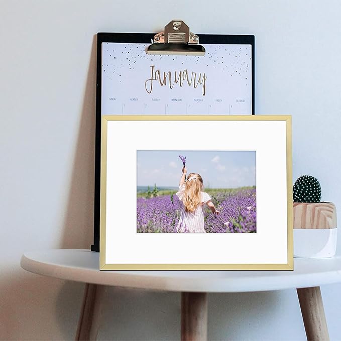 Golden State Art, Gallery Wall Frame Set of 6 - Gold 8x10 Aluminum Photo Frames with Mat for 5x7 Pictures - 8 x 10 inch Metal Frame with Real Glass Cover - Elegant Home or Office Decor