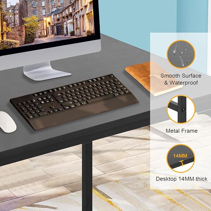 32 Inch Small Computer Desk, Metal-Framed Home Office Desk, Modern Study Table for Home Office Study and Writing,Black