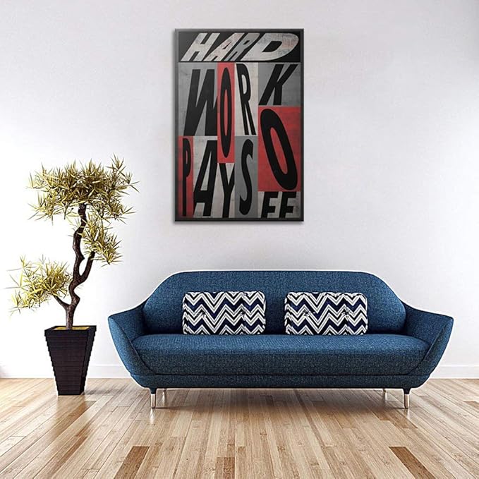Yatsen Bridge Inspirational Canvas Painting Wall Art, Work Hard Pays Off Motivational Quote Picture Art Print, Modern Home Office Wall Decor Stretched and Framed Ready to Hang - 24x36 inches