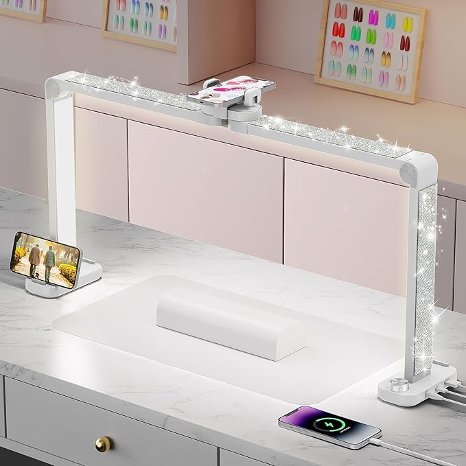 iVict Nail Desk Lamp, 34" Nails Tech Light with Phone Stand, 0-100% Adjustable Brightness, 3000K-6000K Color Temperature Led Desk lamp for Nail, Tattoos, Eyebrows, Beauty(Diamond, Large)