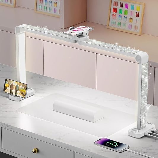 iVict Nail Desk Lamp, 34" Nails Tech Light with Phone Stand, 0-100% Adjustable Brightness, 3000K-6000K Color Temperature Led Desk lamp for Nail, Tattoos, Eyebrows, Beauty(Diamond, Large)