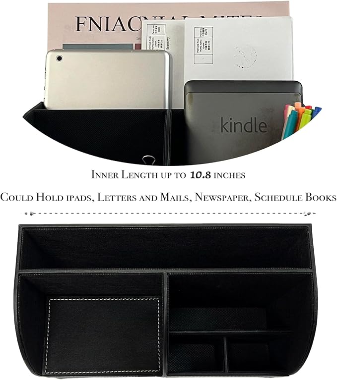 UnionBasic Desk Organizer - Multifunctional Leather Desktop Pen Holder Storage Box - Business Card/Pen/Pencil/Mobile Phone/Stationery Holder, Black