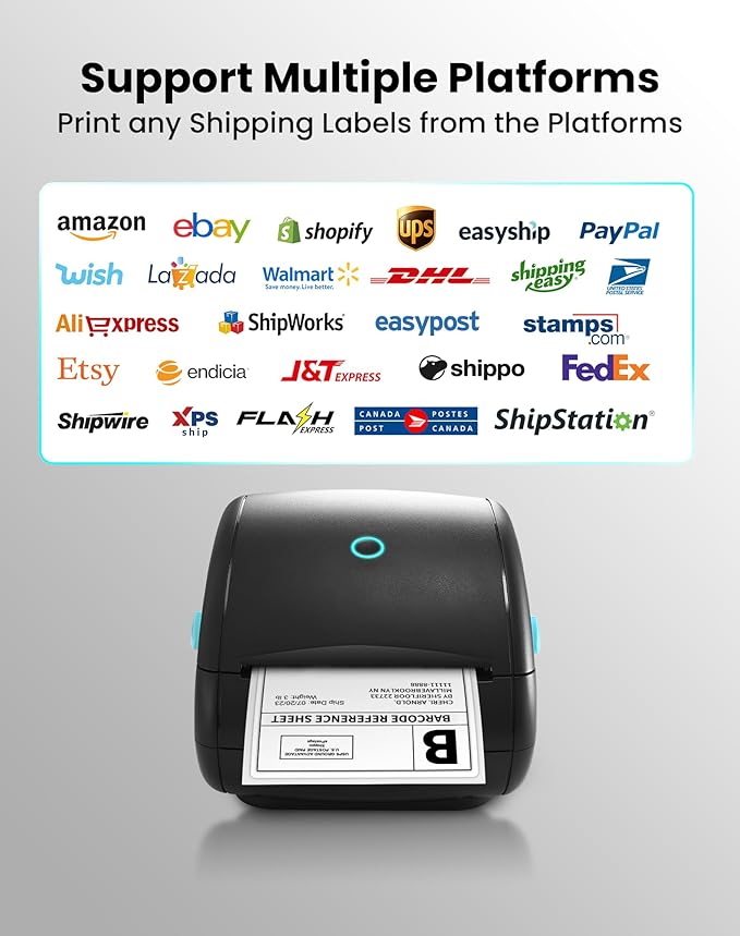 Shipping Label Printer Bluetooth - Thermal Shipping Label Printer 4x6 for Small Business, Home, Office, Prints Clearly and Easy to Connect, Compatible with Amazon, Ebay, Tiktok, Etsy, USPS, Black