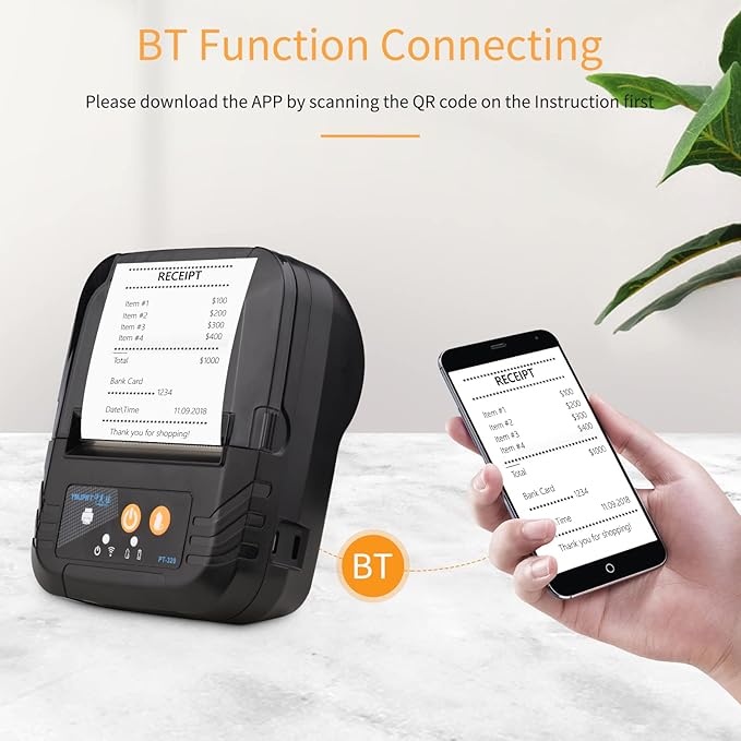 Mini Portable Receipt Thermal Printer 80mm Receipt Printer USB+Wireless BT Connection for Office/Market Compatible with Windows/Android/iOS