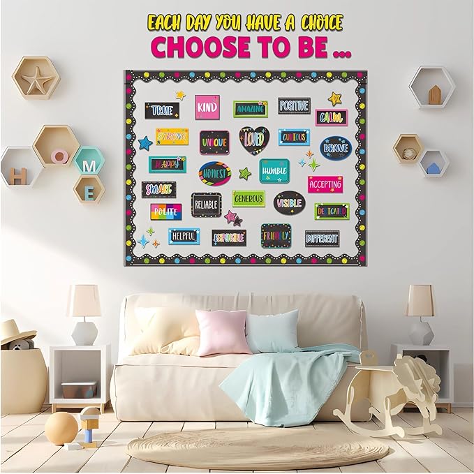 Motivational Bulletin Board Set Colorful Inspirational Decoration for Classroom Motivational Posters Choose to Be Positive Accent Cutouts Colorful Bulletin Boards for Teachers School Wall Supplies