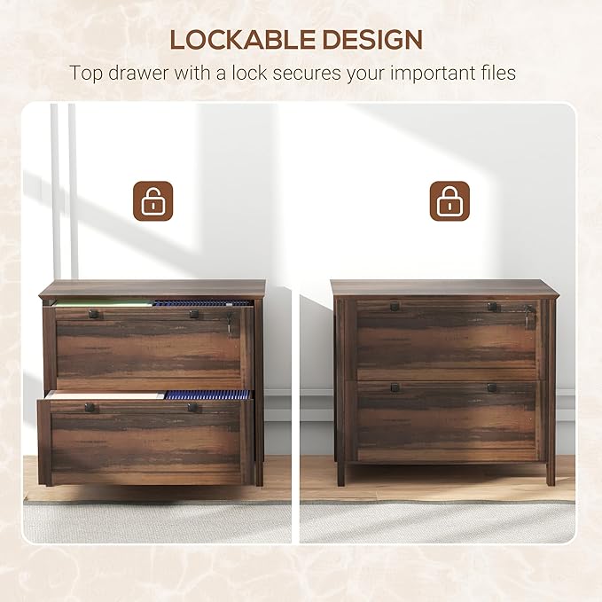 2 Drawer File Cabinet with Lock,Modern Farmhouse Home Office Filing Organizer for Letter Legal A4 Size File Folder Storage,Lateral Filing Cabinet with Keys and Adjustable Hanging Bar (Style-01)