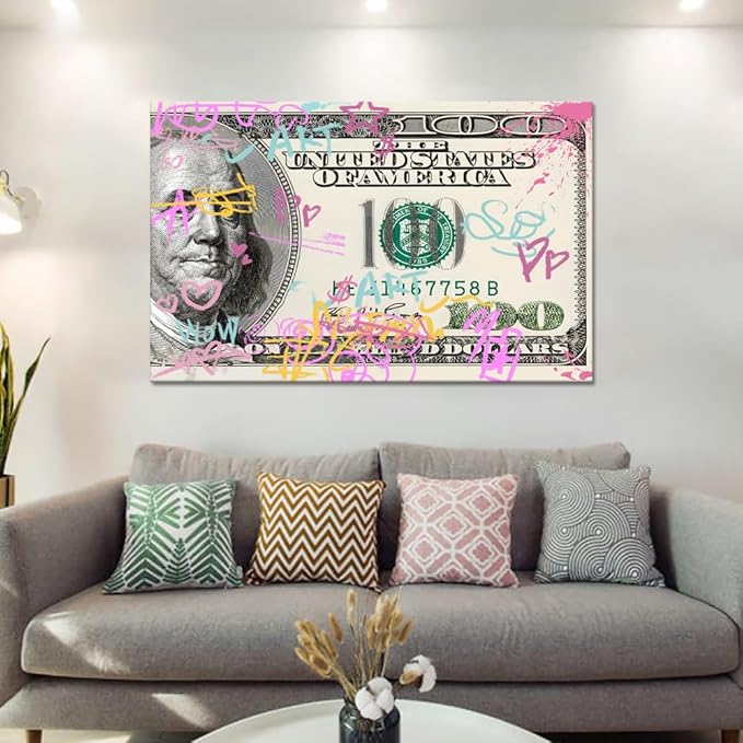 Large Size Framed Office Wall Decor Money Buys Freedom Artwork Inspirational Positive Home Wall Paintings Graffiti Money Poster and Prints Easy to Hang-28x44 inches