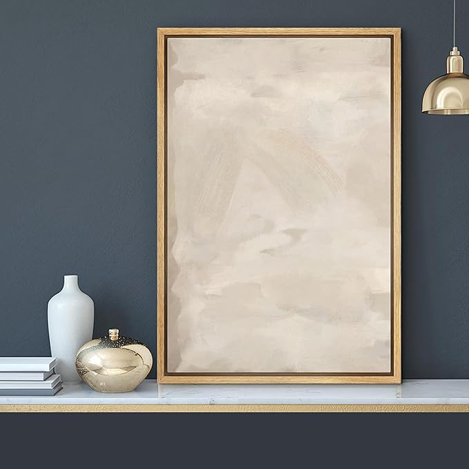 SIGNFORD Framed Canvas Print Wall Art Rustic Tan Paint Stroke Landscape Abstract Shapes Illustrations Modern Art Decorative Boho Relax/Zen Nordic for Living Room, Bedroom, Office - 16"x24" Natural