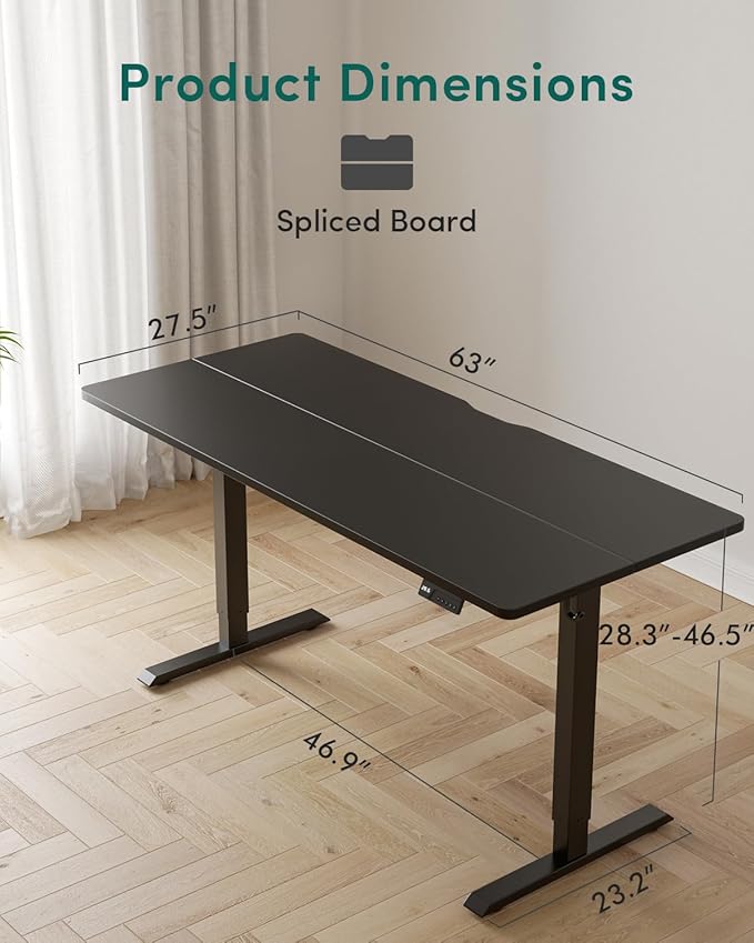 CubiCubi 63 x 28 Large Standing Desk, Height Adjustable Electric Computer Desk, 28" Deep Desktop, Sit Stand up Home Office Workstations with 4 Preset Heights, Black